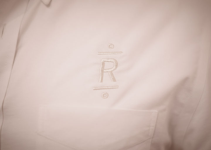 Roger's embroidered monogram barber shirt